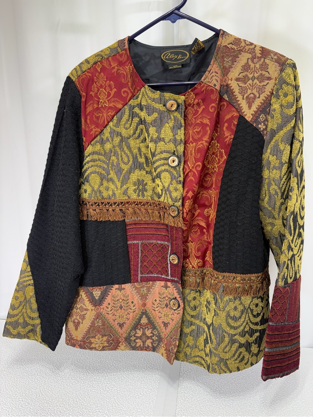 Alegra Patchwork Tapestry Blazer in Red, Gold & Black 4428